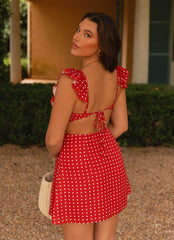 Adrina Ruffle Mini Dress - Red Polka Dot