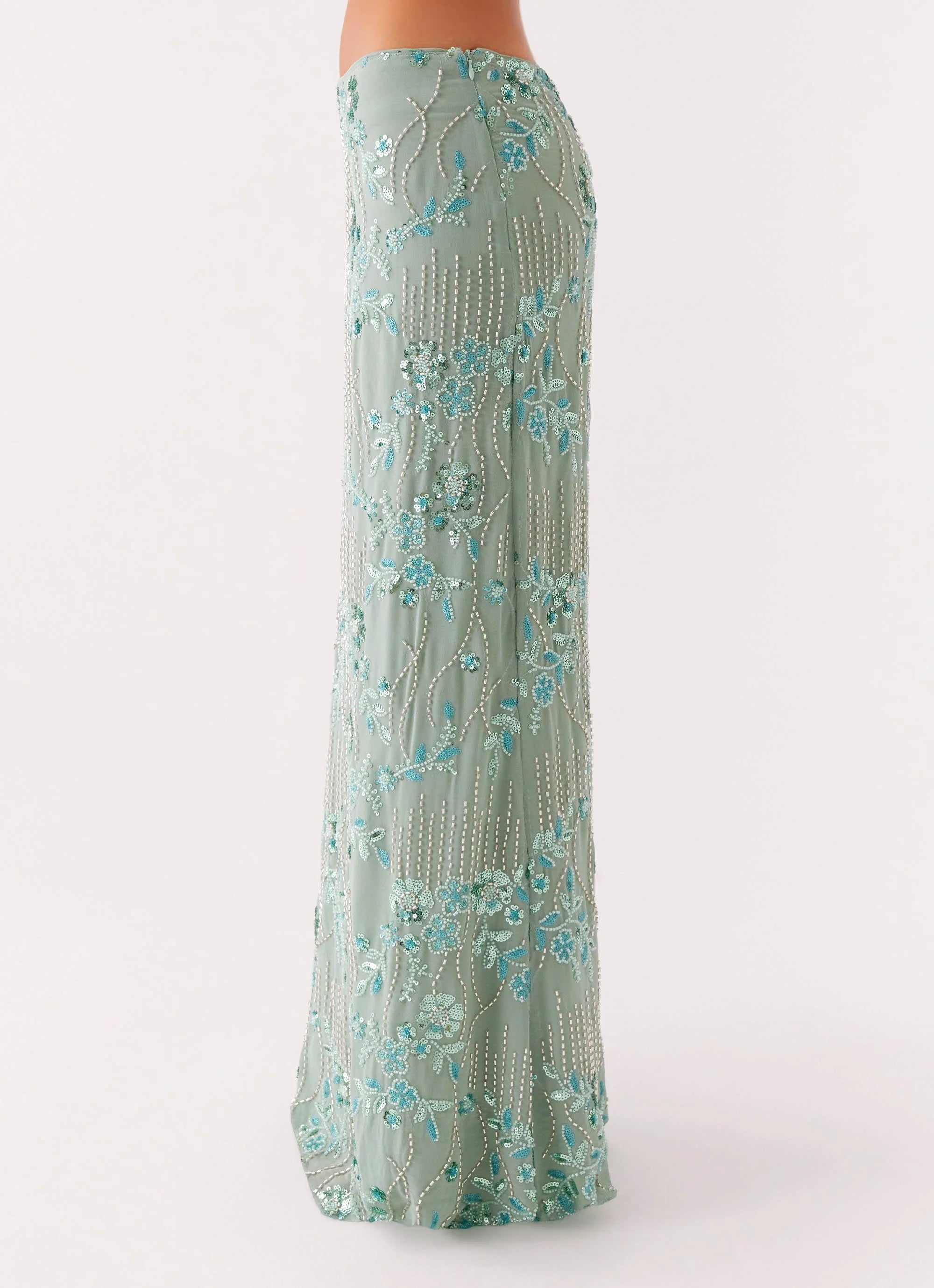 Corinna Low Rise Sequin Maxi Skirt - Mint