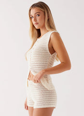 Kyla Crochet Button Up Top - Ivory