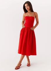 Yvette Corset Midi Dress - Red