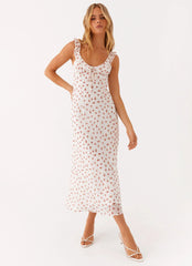 Second Guessing Midi Dress - Red White Floral