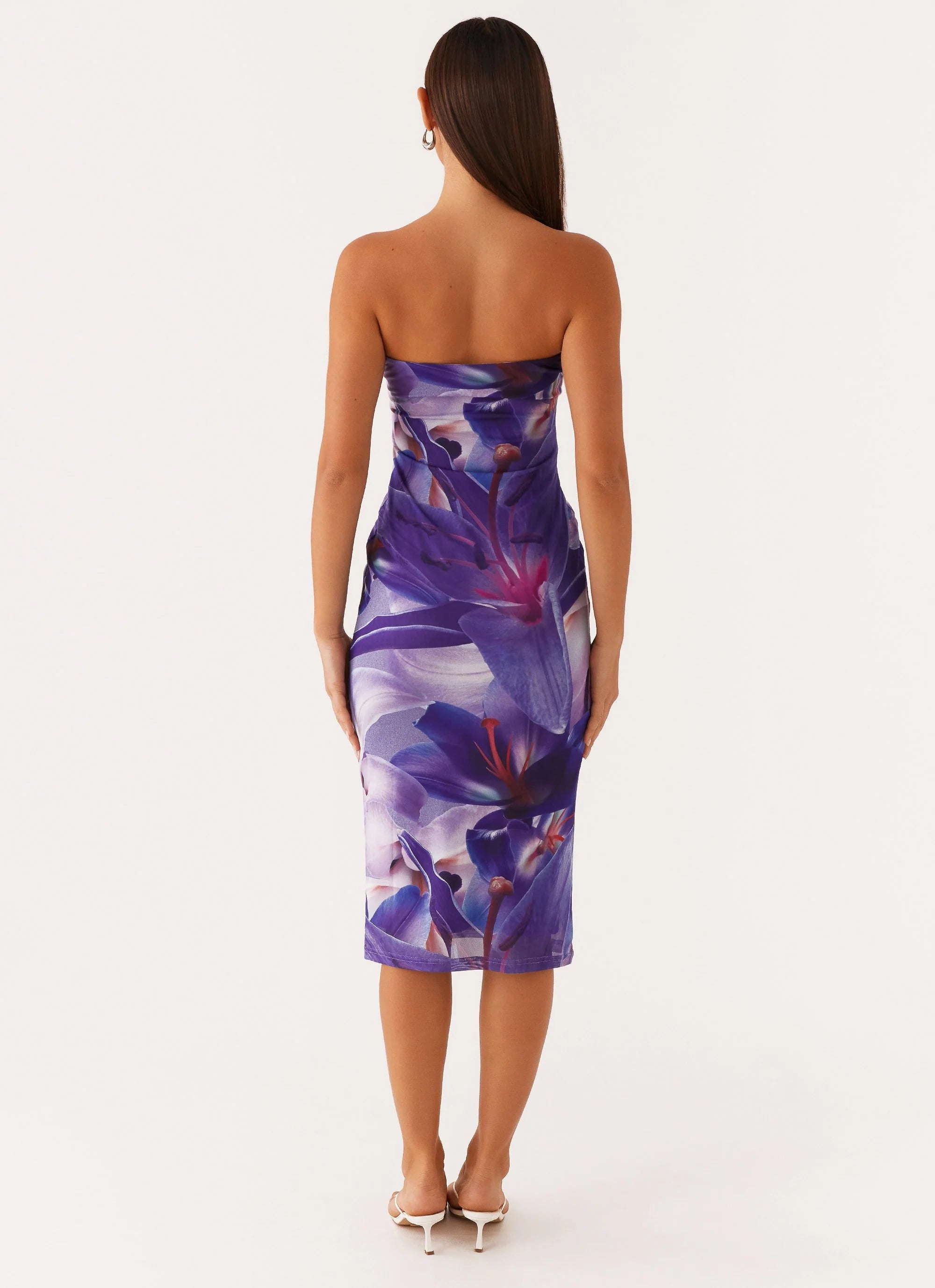 Ozelia Tube Midi Dress - Purple White Lilly