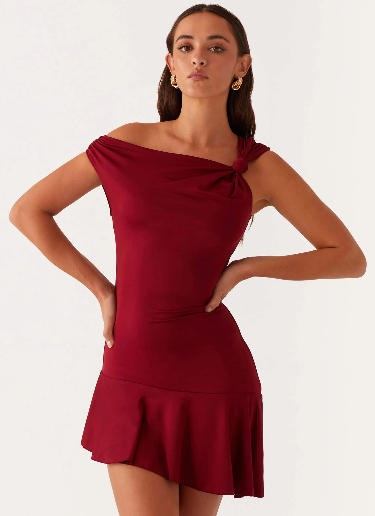 Amaya Twist Mini Dress - Maroon