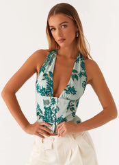 Let's Pretend Halterneck Top - Cloud Nine Floral