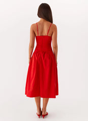 Yvette Corset Midi Dress - Red