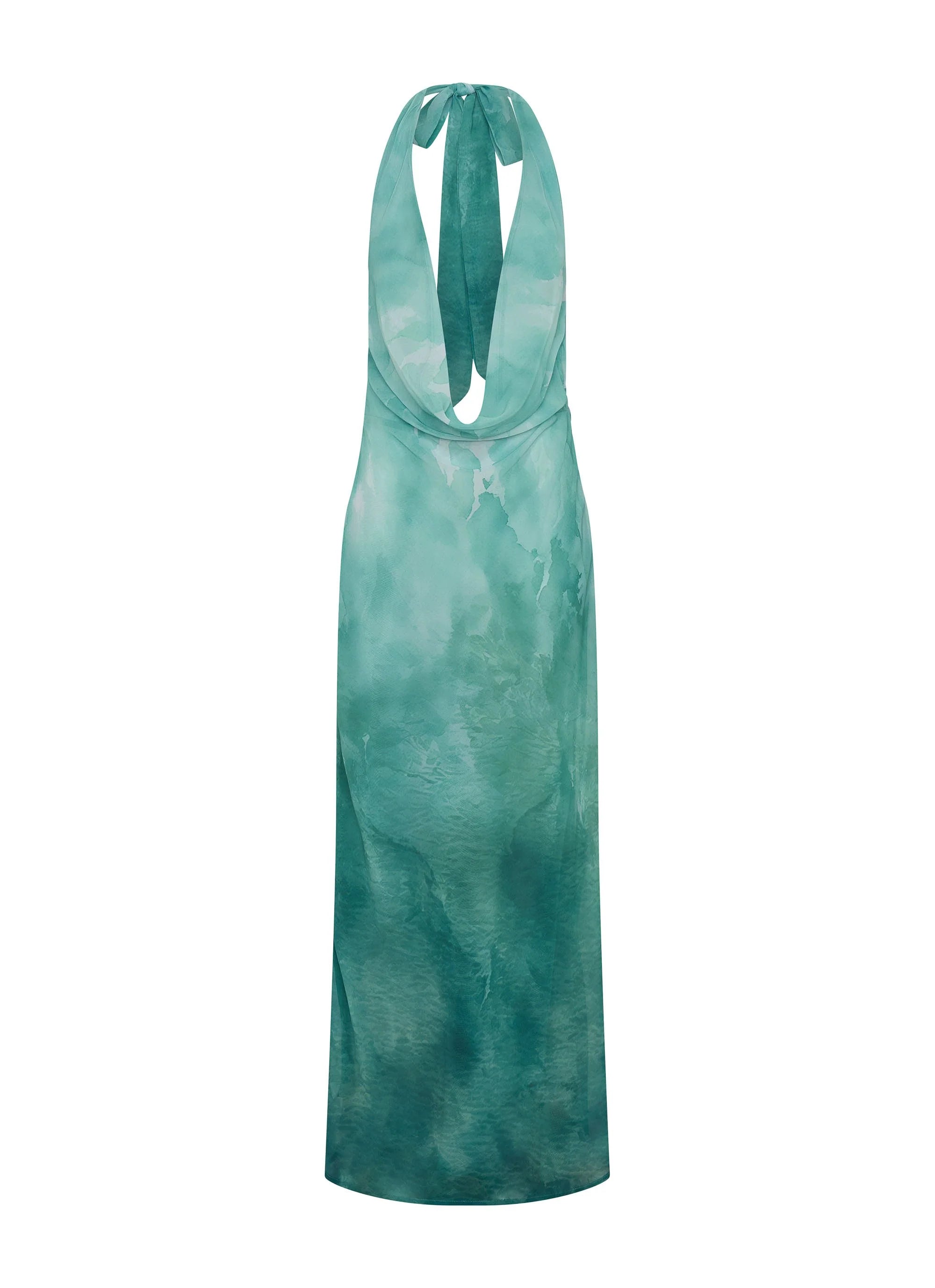 Nerissa Cowl Neck Maxi Dress - Green Tie Dye