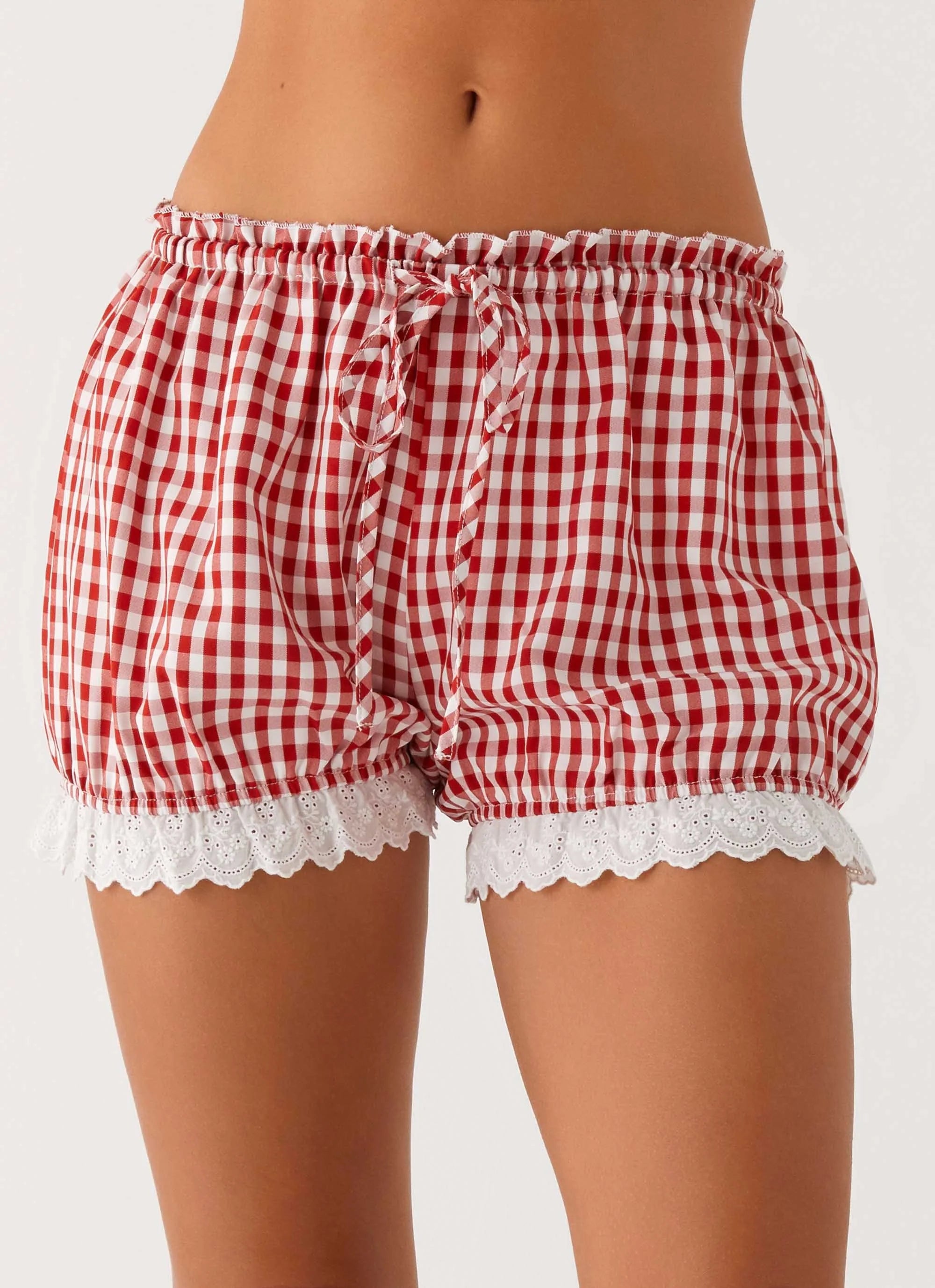 Weston Lace Trim Shorts - Red Gingham