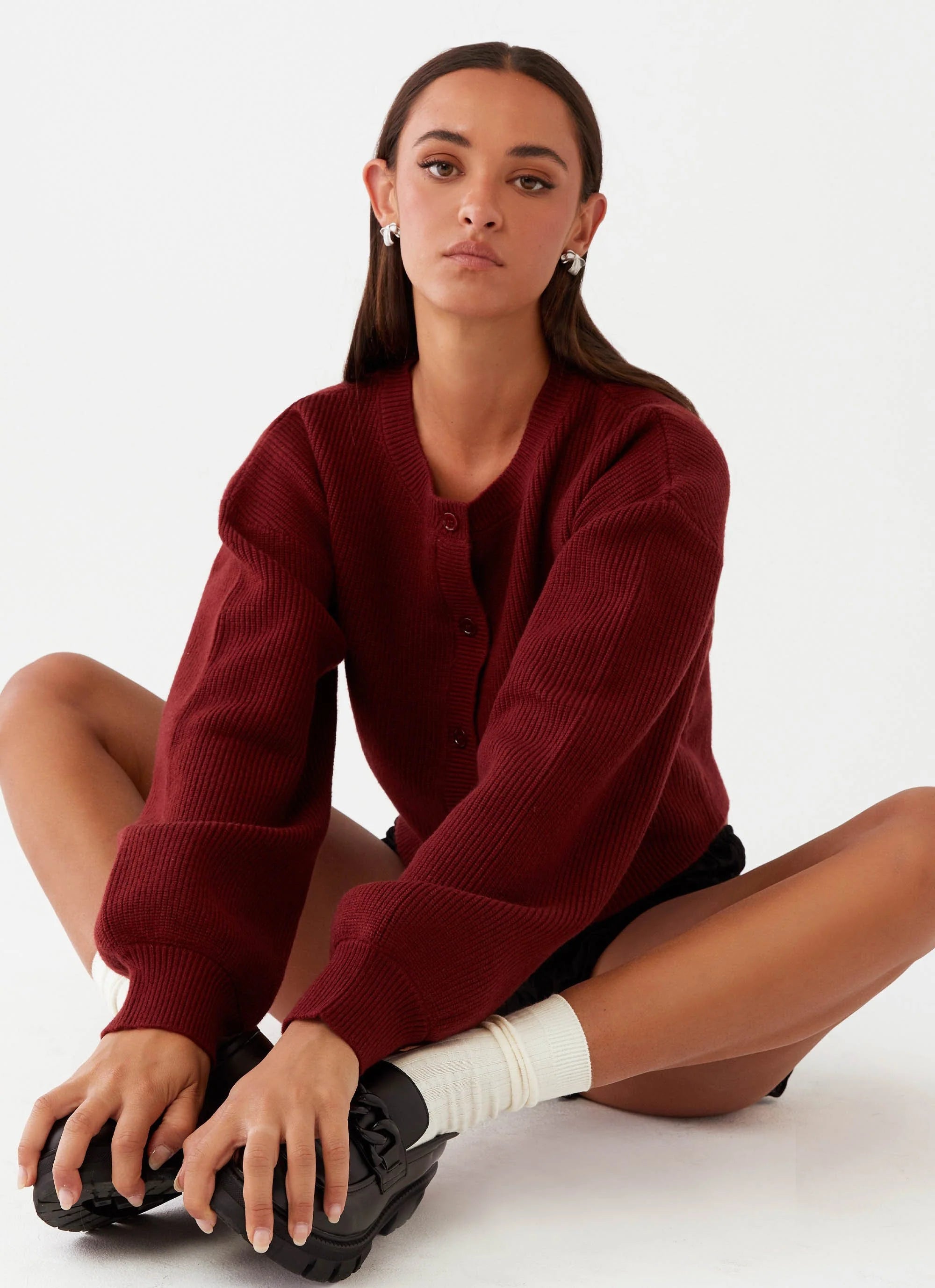 Daphne Knit Cardigan - Maroon