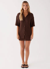 Nylah Oversized Crochet Shirt - Chocolate