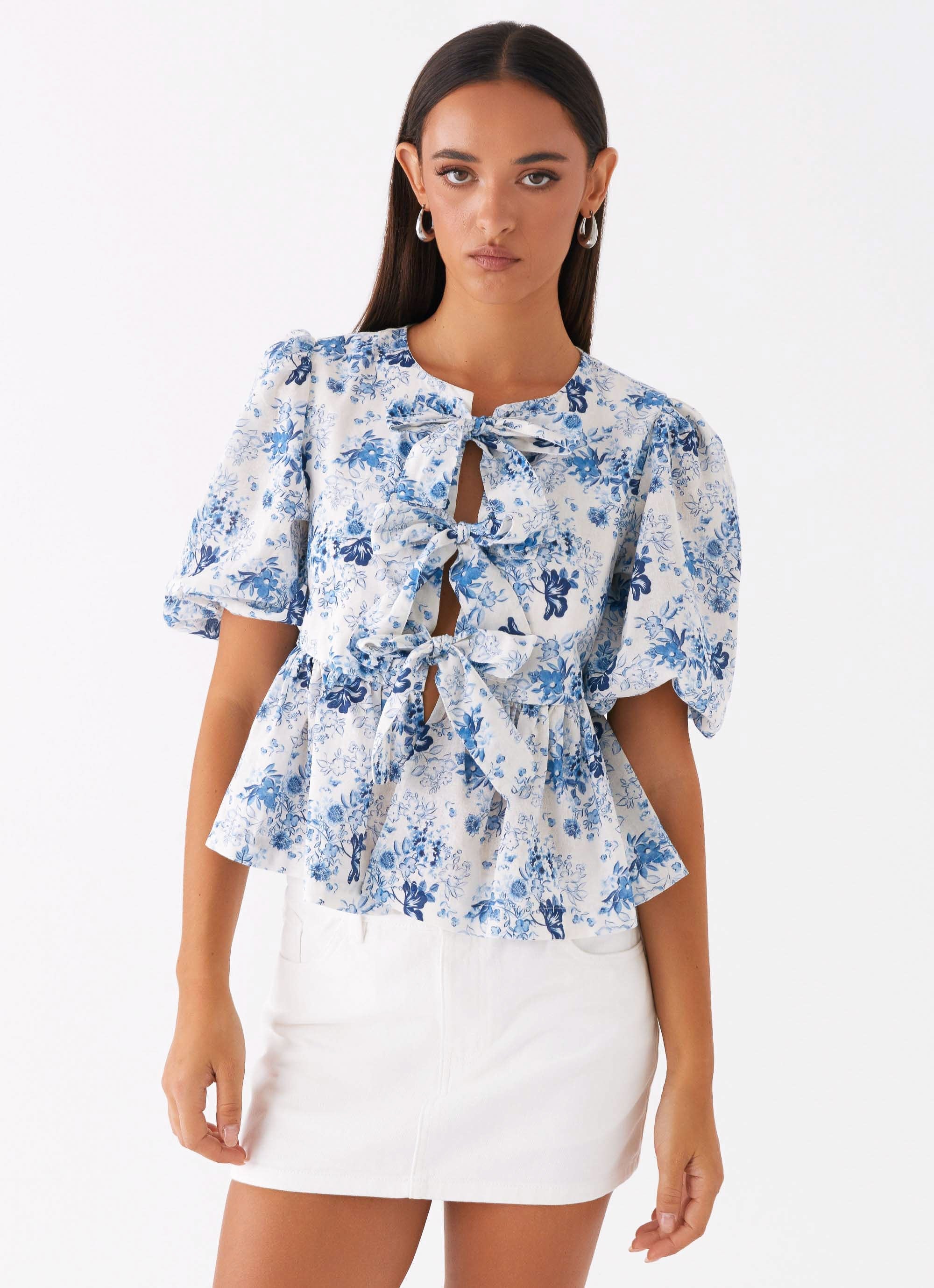 Western Wind Tie Top - Serene Sky Floral