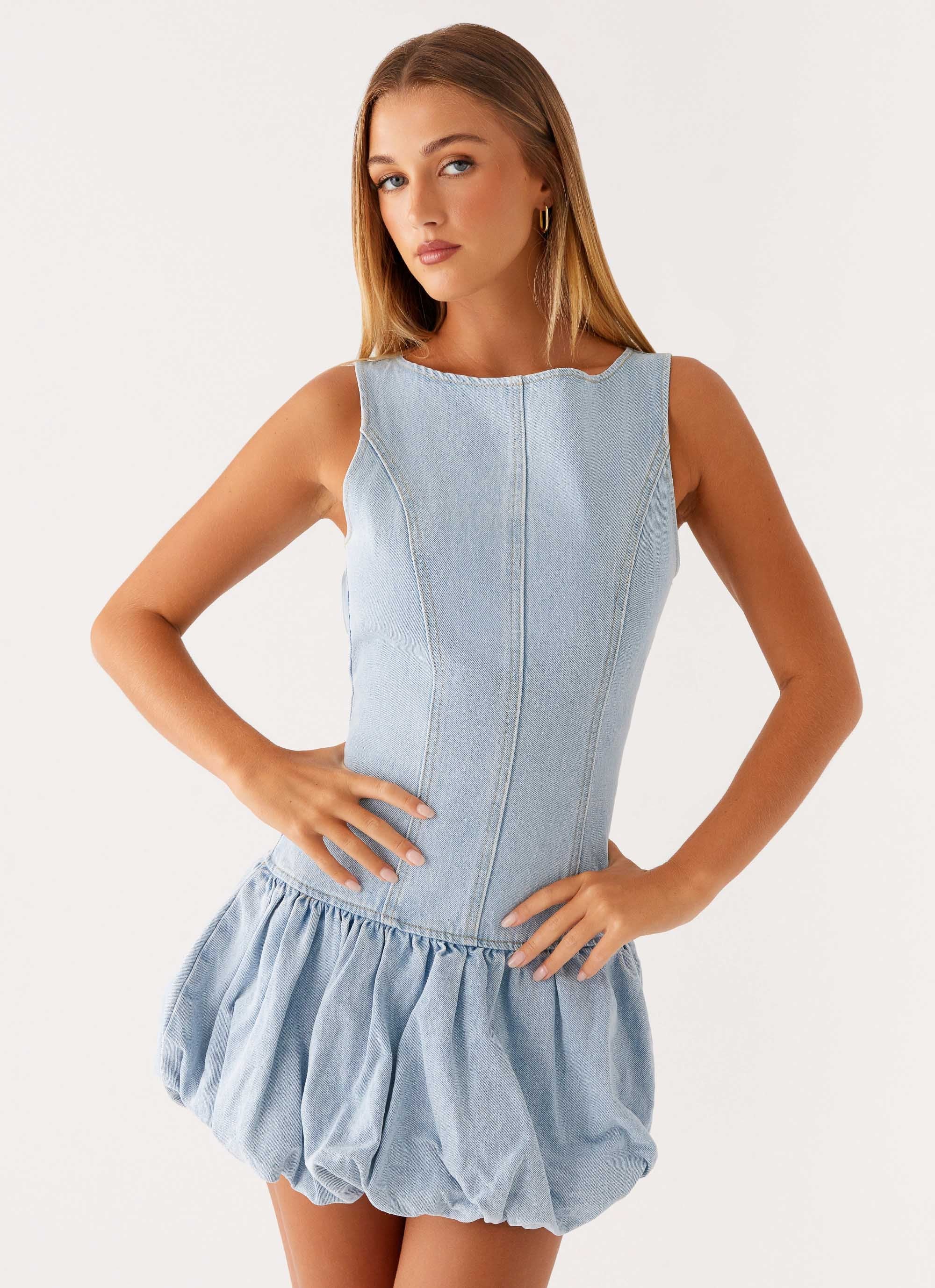 Meg Bubble Mini Dress - Blue