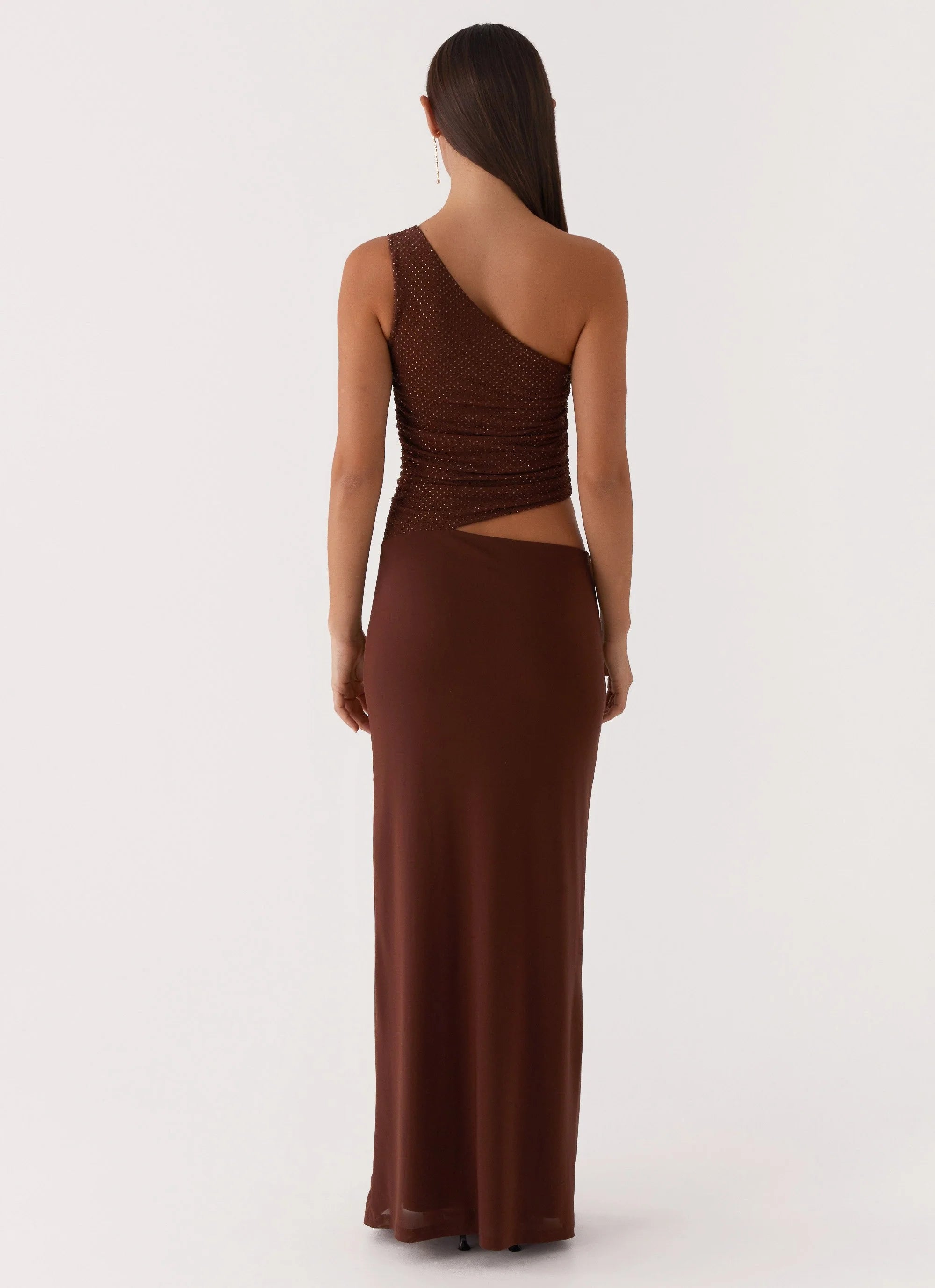 Seranella Sequin One Shoulder Maxi Dress - Chocolate