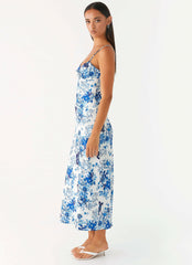 Take Chances Midi Dress - Serene Sky Floral