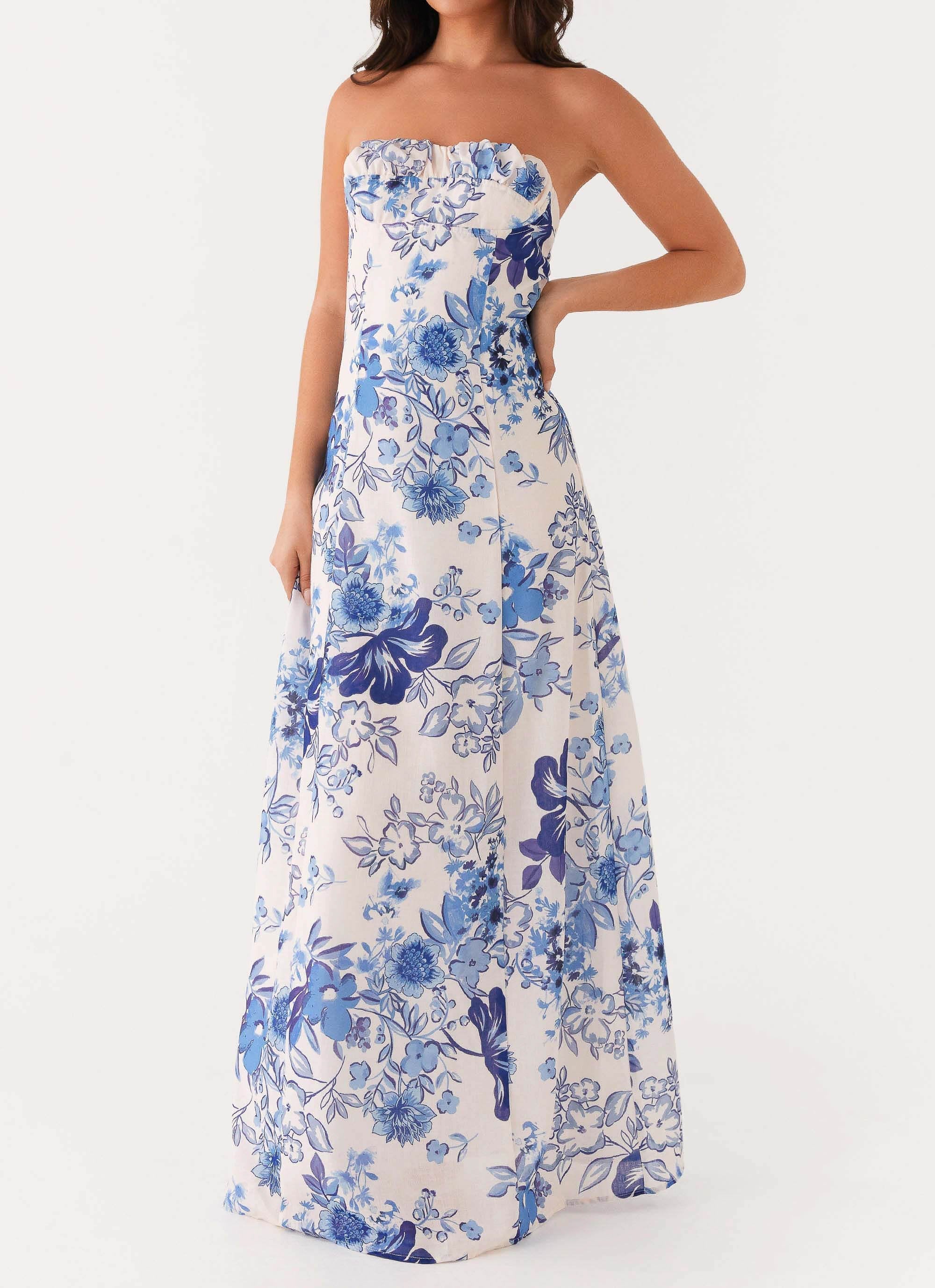 Tayla Linen Maxi Dress - Serene Sky Floral