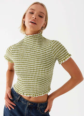 Cleo Tee - Khaki Gingham