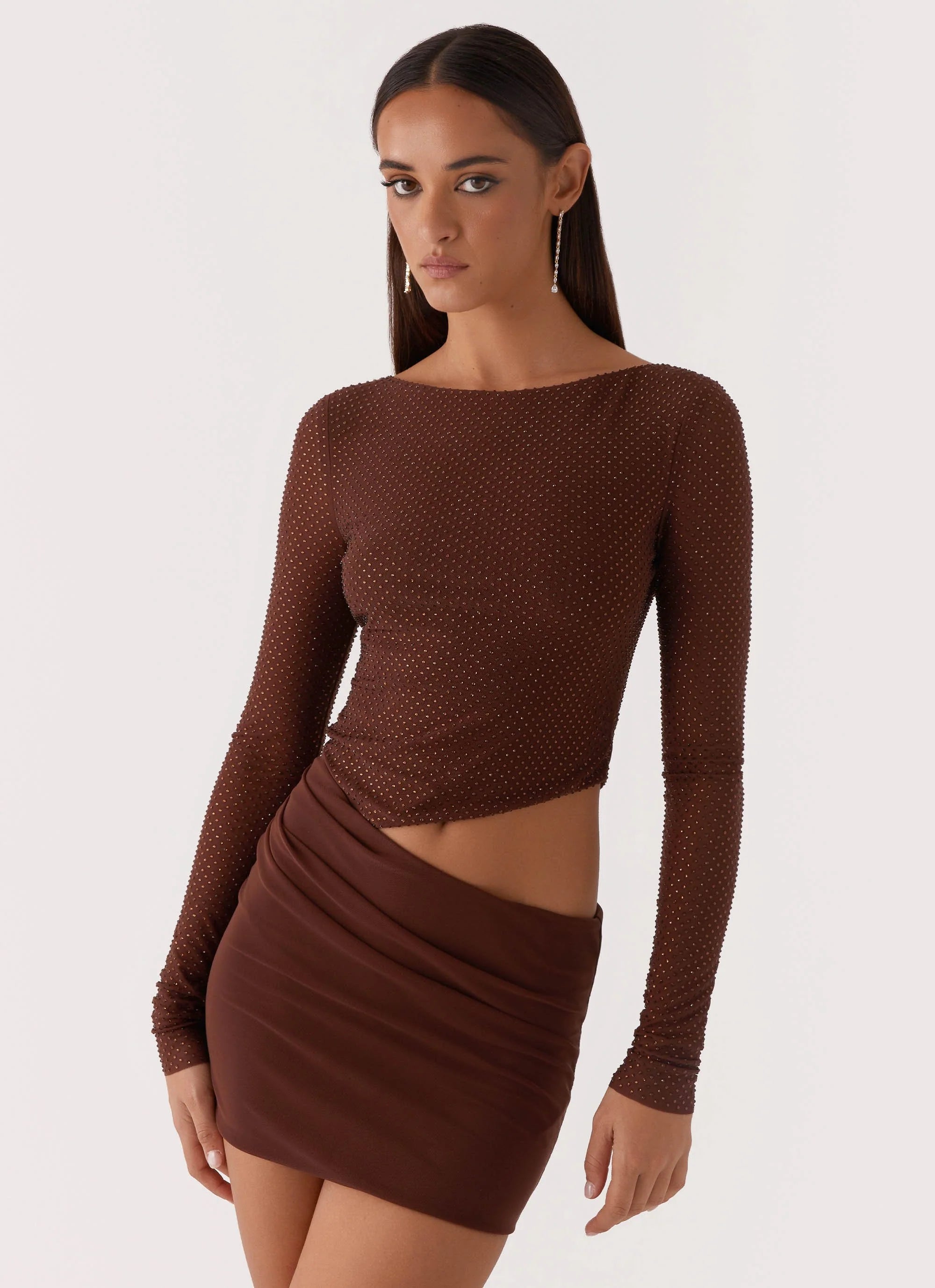 Catch The Night Sequin Mini Dress - Chocolate