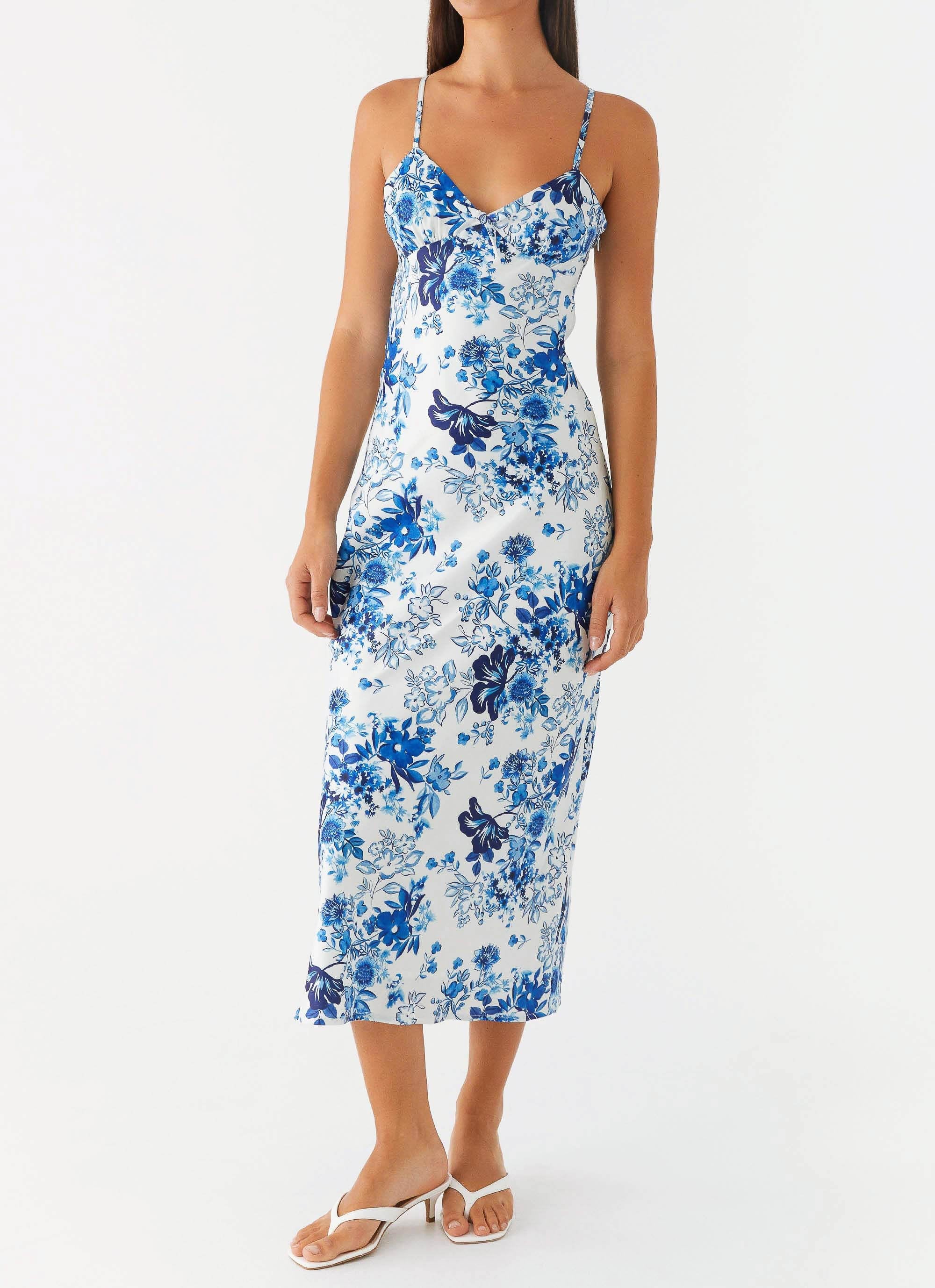 Take Chances Midi Dress - Serene Sky Floral