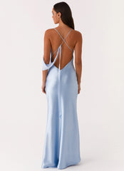 Too Sweet Satin Maxi Dress - Blue