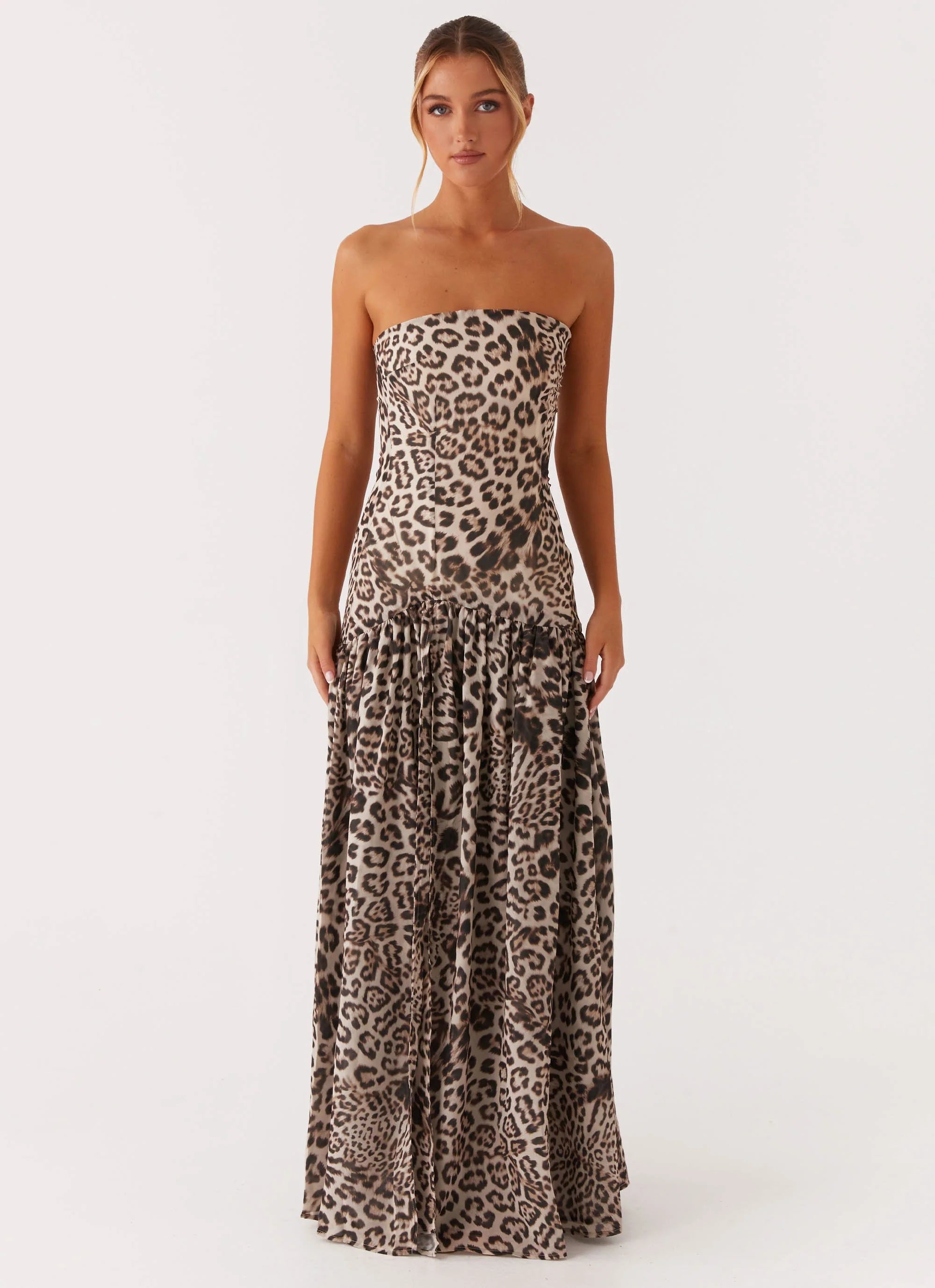 Eden Strapless Maxi Dress - Leopard