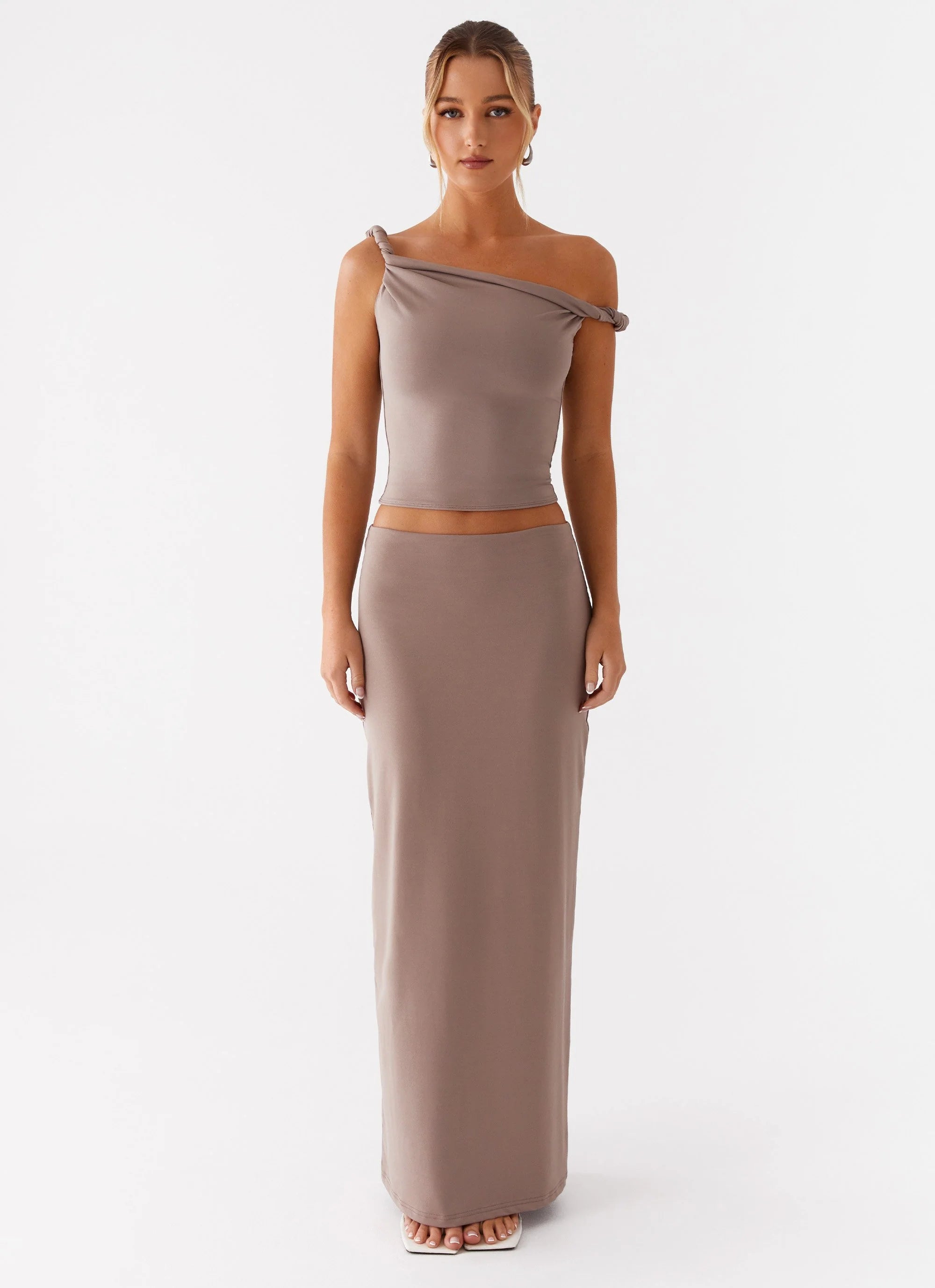 Solace Soul Twist Shoulder Top - Taupe