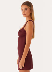 Odette Satin Mini Dress - Burgundy