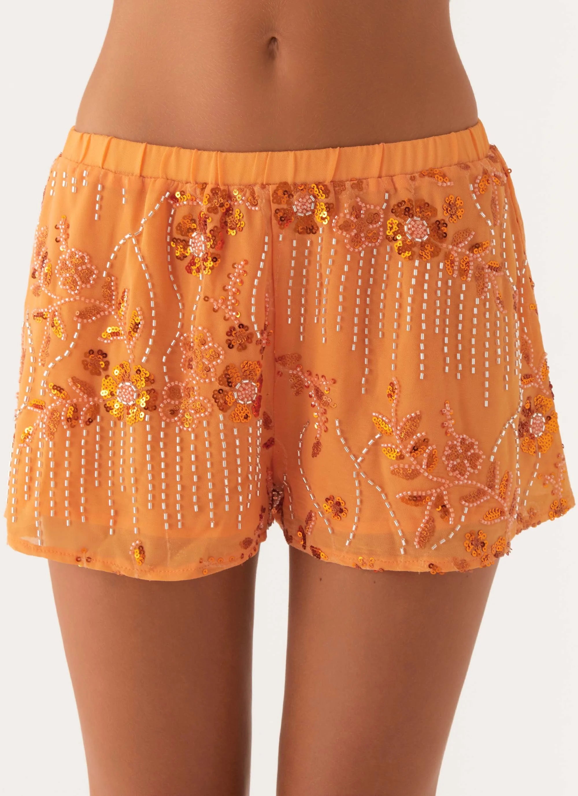 Mercer Sequin Mini Shorts - Orange