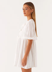 Western Wind Tie Mini Dress - White