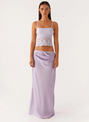 Nancy Lace Satin Maxi Skirt - Lilac