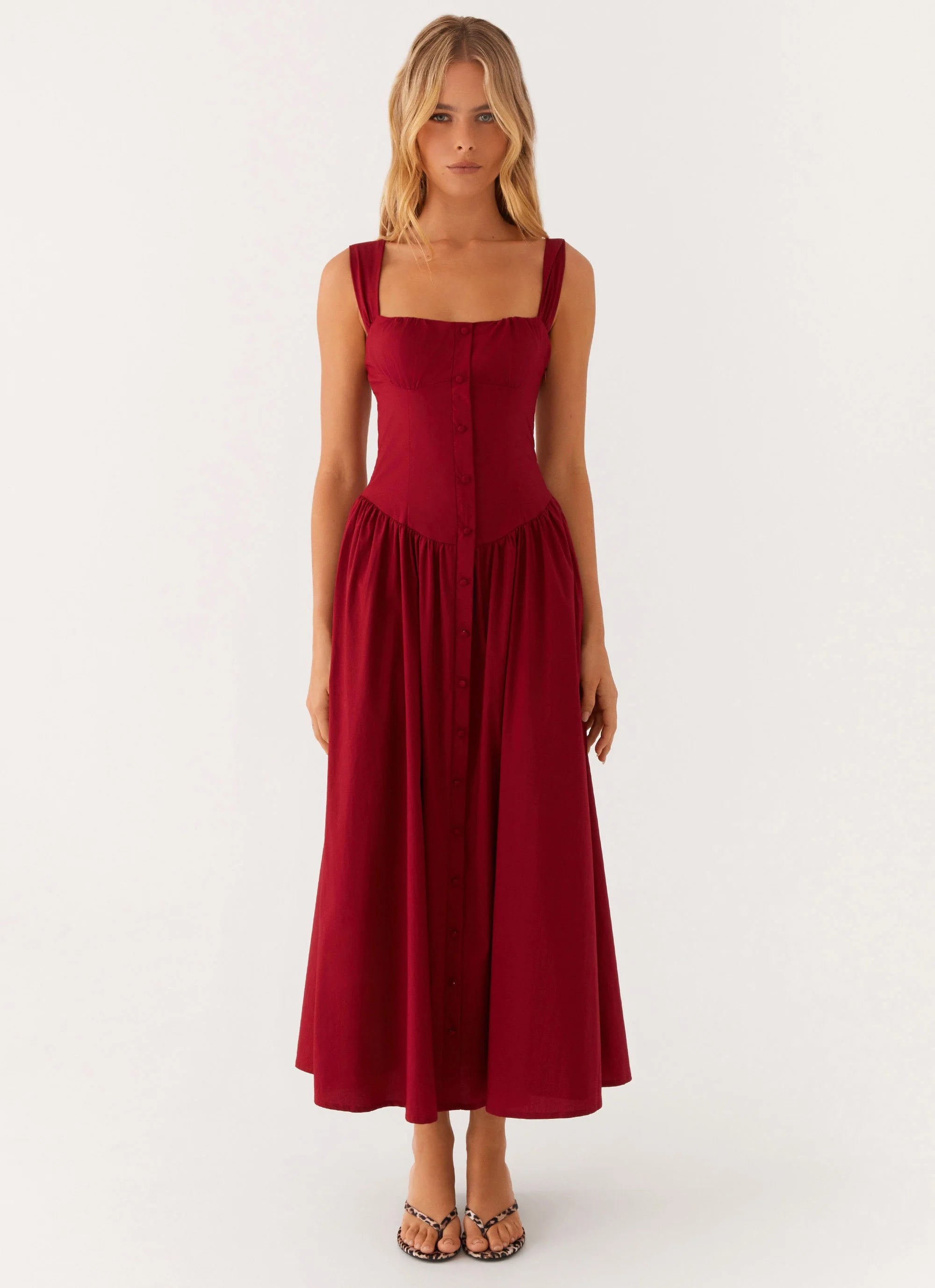 Emmalina Midi Dress - Deep Red