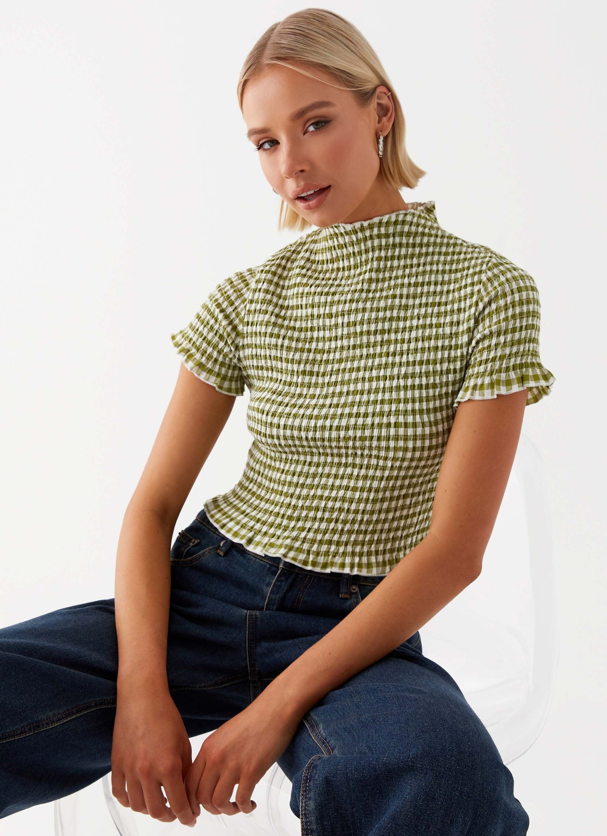 Cleo Tee - Khaki Gingham