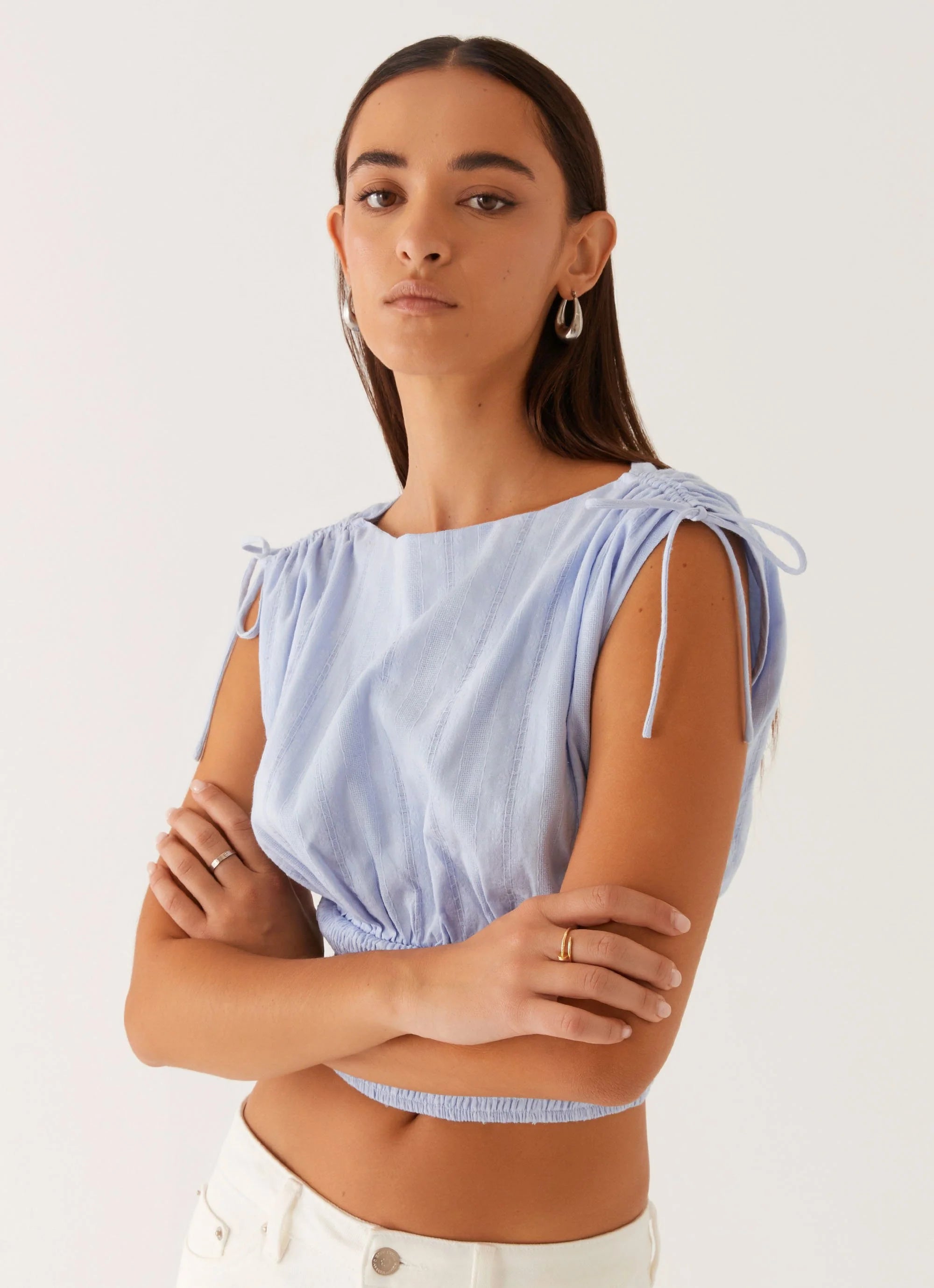 Leni Shirred Top - Pale Blue