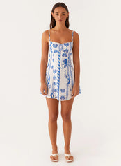 Isra Linen Mini Dress - Floral Wave