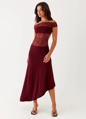 Francoise Lace Midi Dress - Burgundy