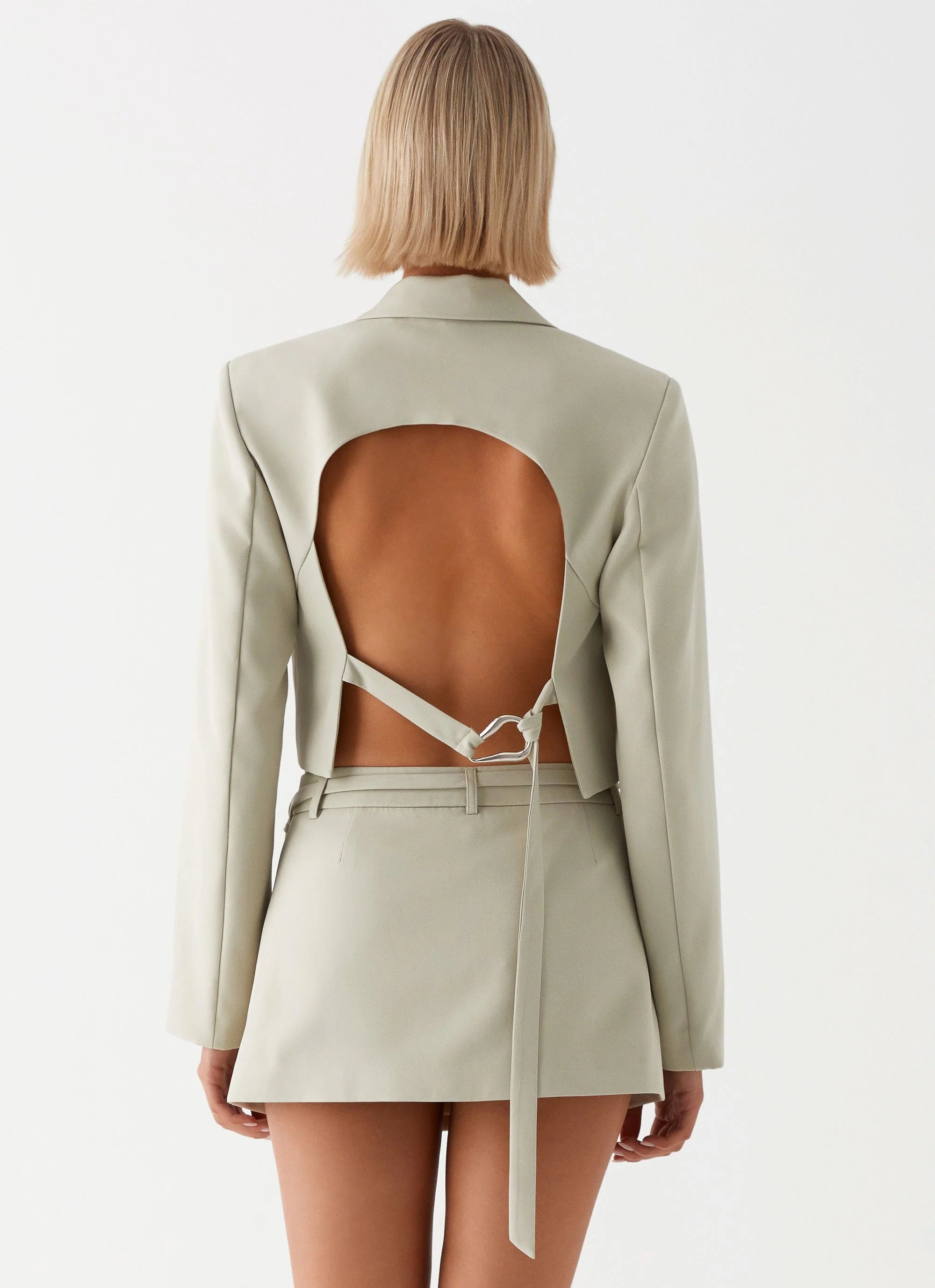 Olea Open Back Cropped Blazer - Sage