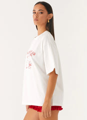 Born To Have Fun Oversized Graphic Tee - Pink Bunny