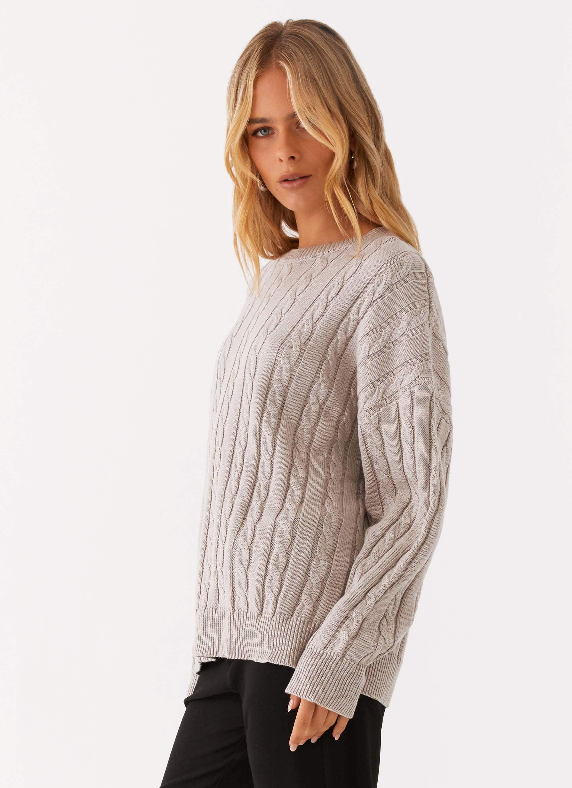 Elani Cable Knit Oversized Sweater - Chalk