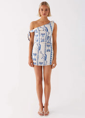 Amazonia Linen Mini Dress - Floral Wave