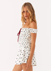 Countryside Off Shoulder Mini Dress - White Polkadot