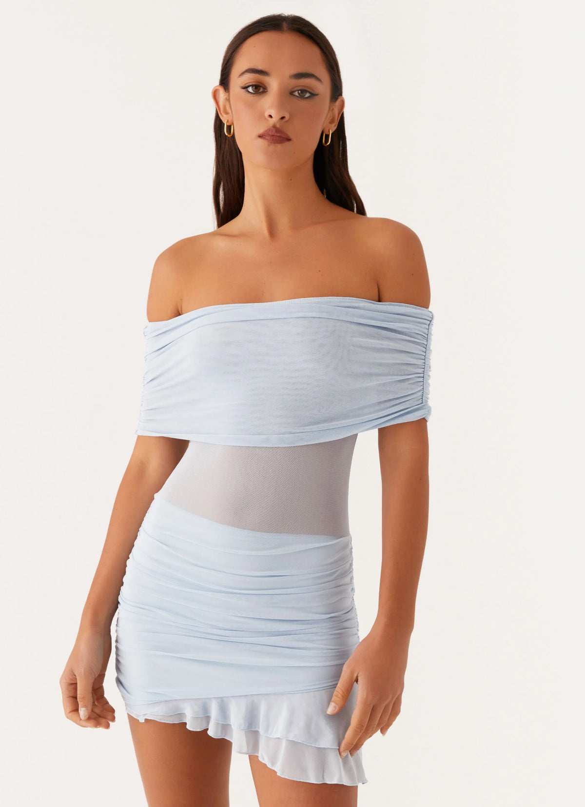 Nelly Off Shoulder Mini Dress - Blue