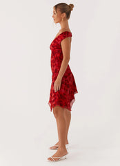 Alma Mini Dress - Deep Red Floral