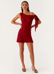 Palm House Lace Mini Dress - Red