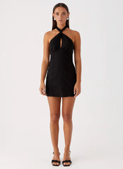 Sabine Linen Mini Dress - Black