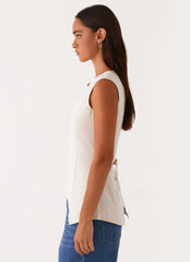 Runaway Button Tie Vest - Oatmeal