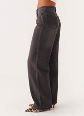 Keanna Low Rise Denim Jeans - Charcoal