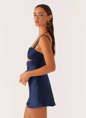 Romona Satin Mini Dress - Navy