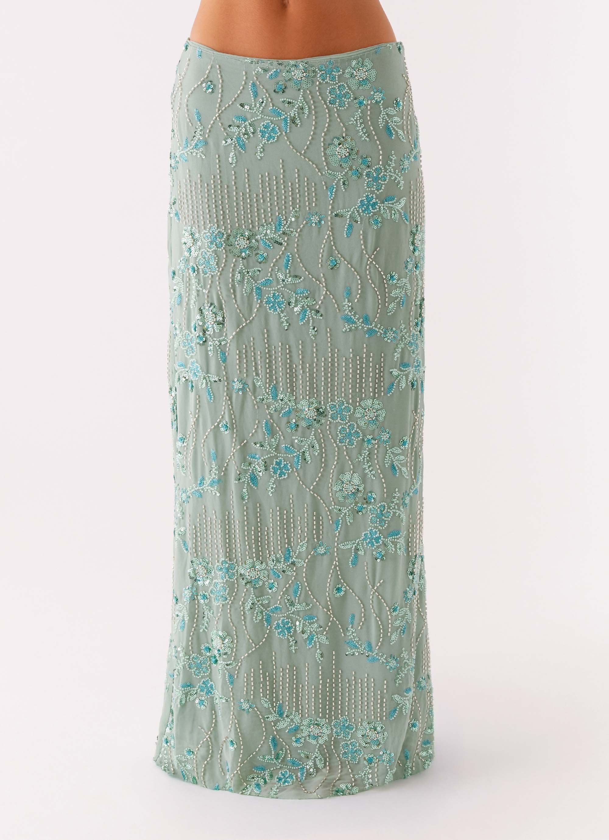 Corinna Low Rise Sequin Maxi Skirt - Mint