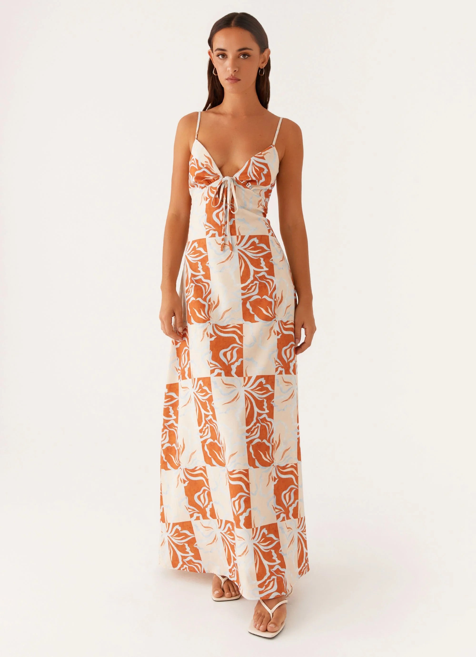 Flora Linen Maxi Dress - Orange Blue Floral