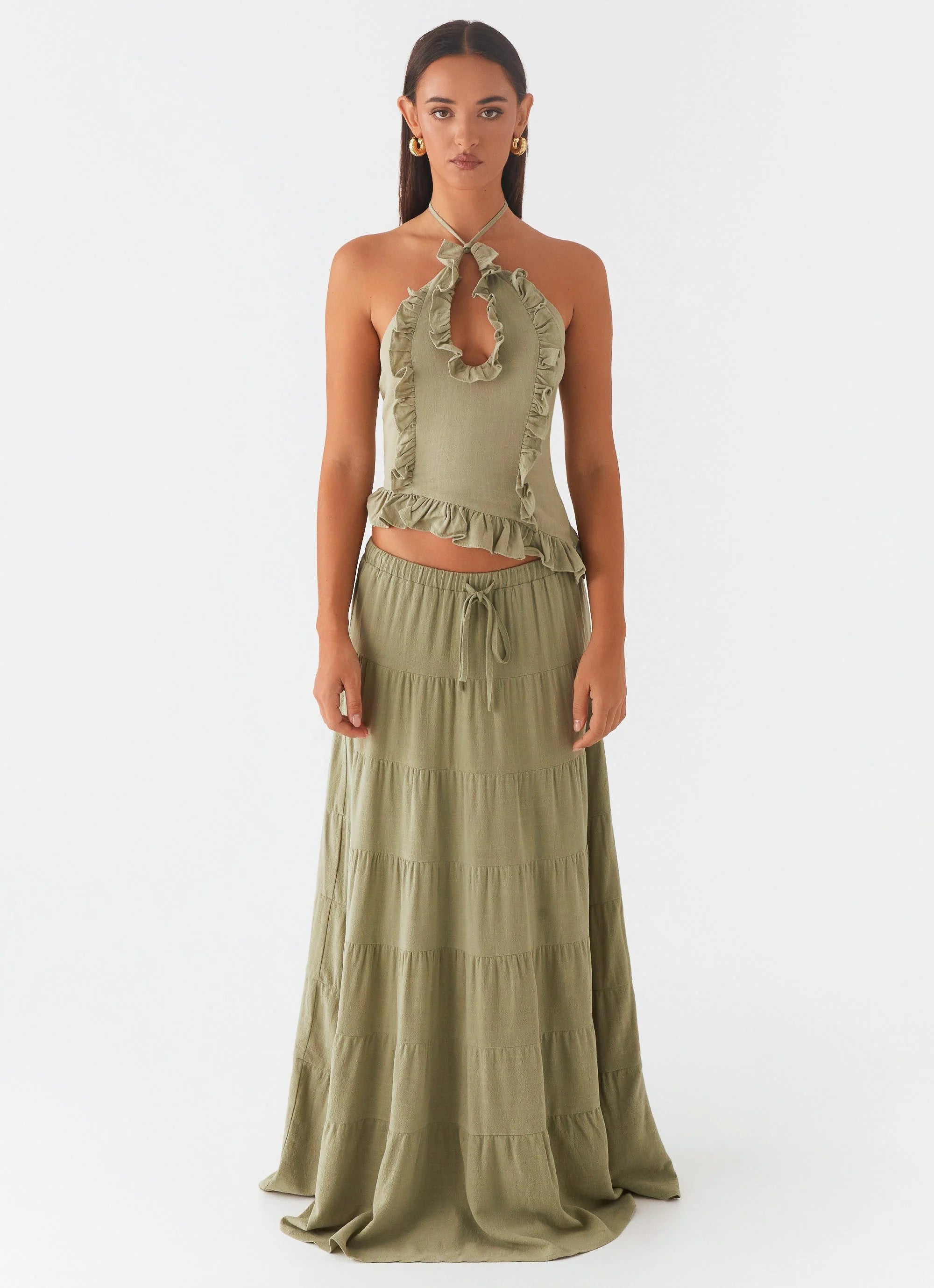 Mariella Linen Maxi Skirt - Sage