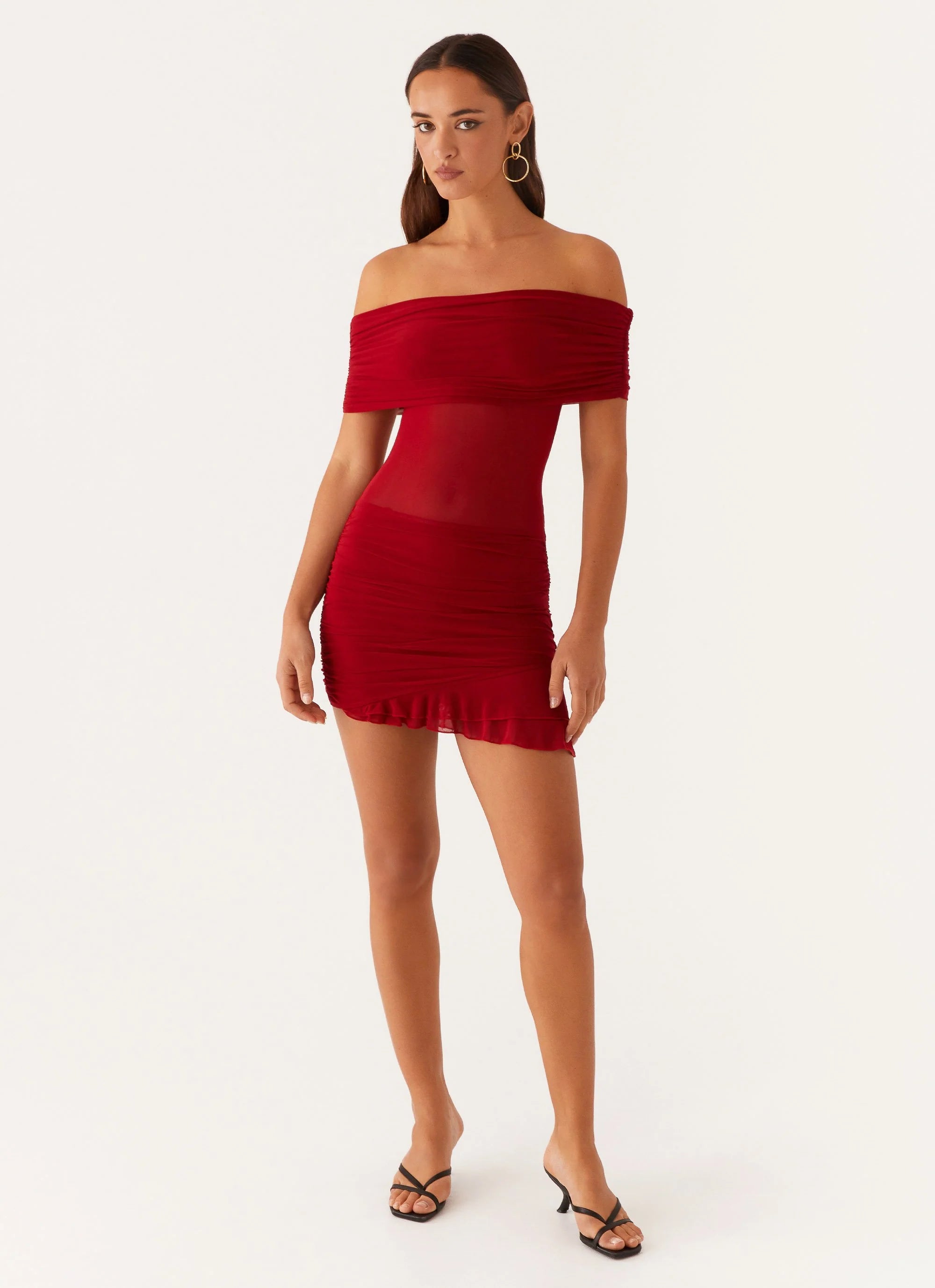 Nelly Off Shoulder Mini Dress - Deep Red