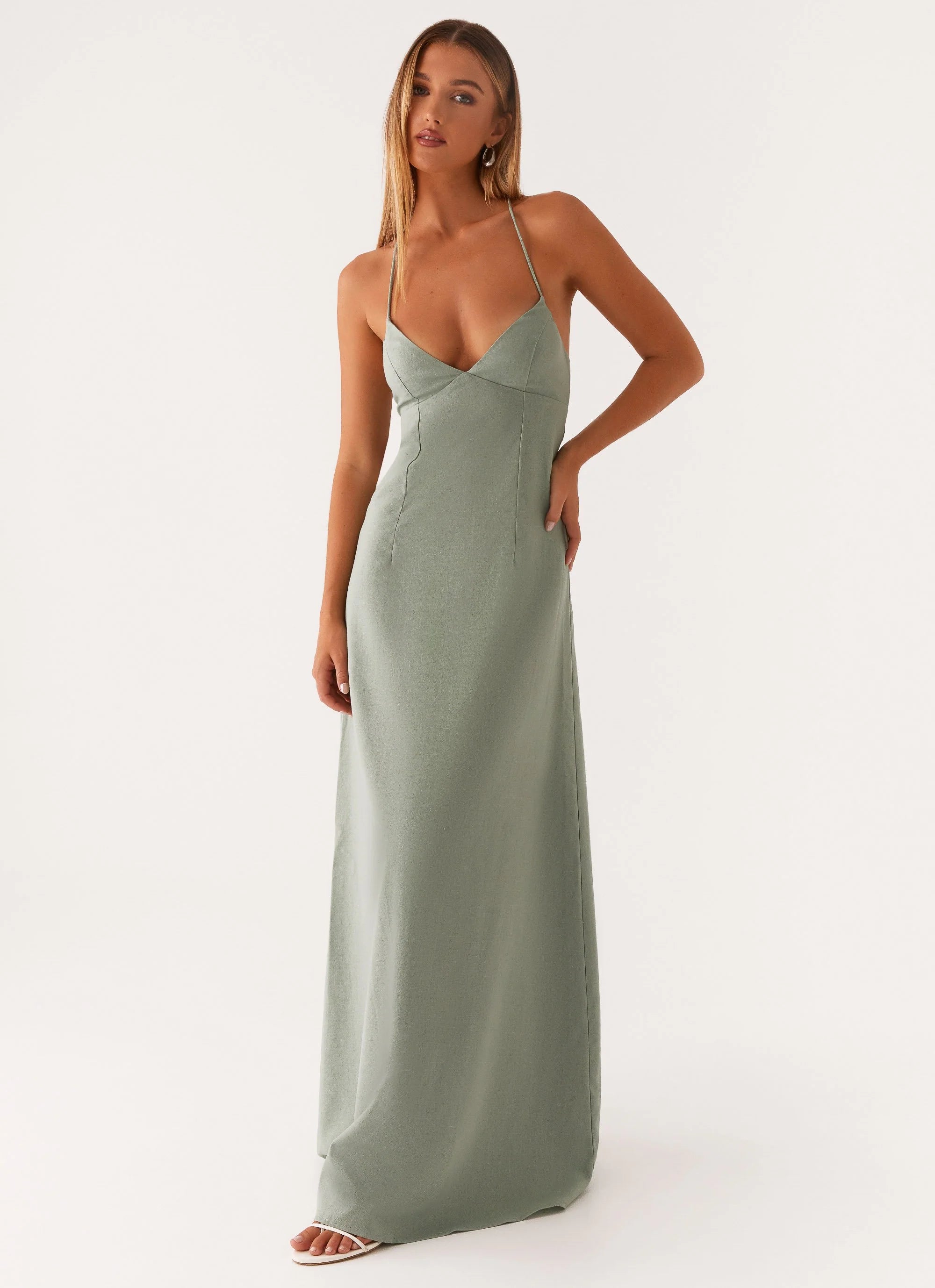 Middle Ground Linen Maxi Dress - Sage